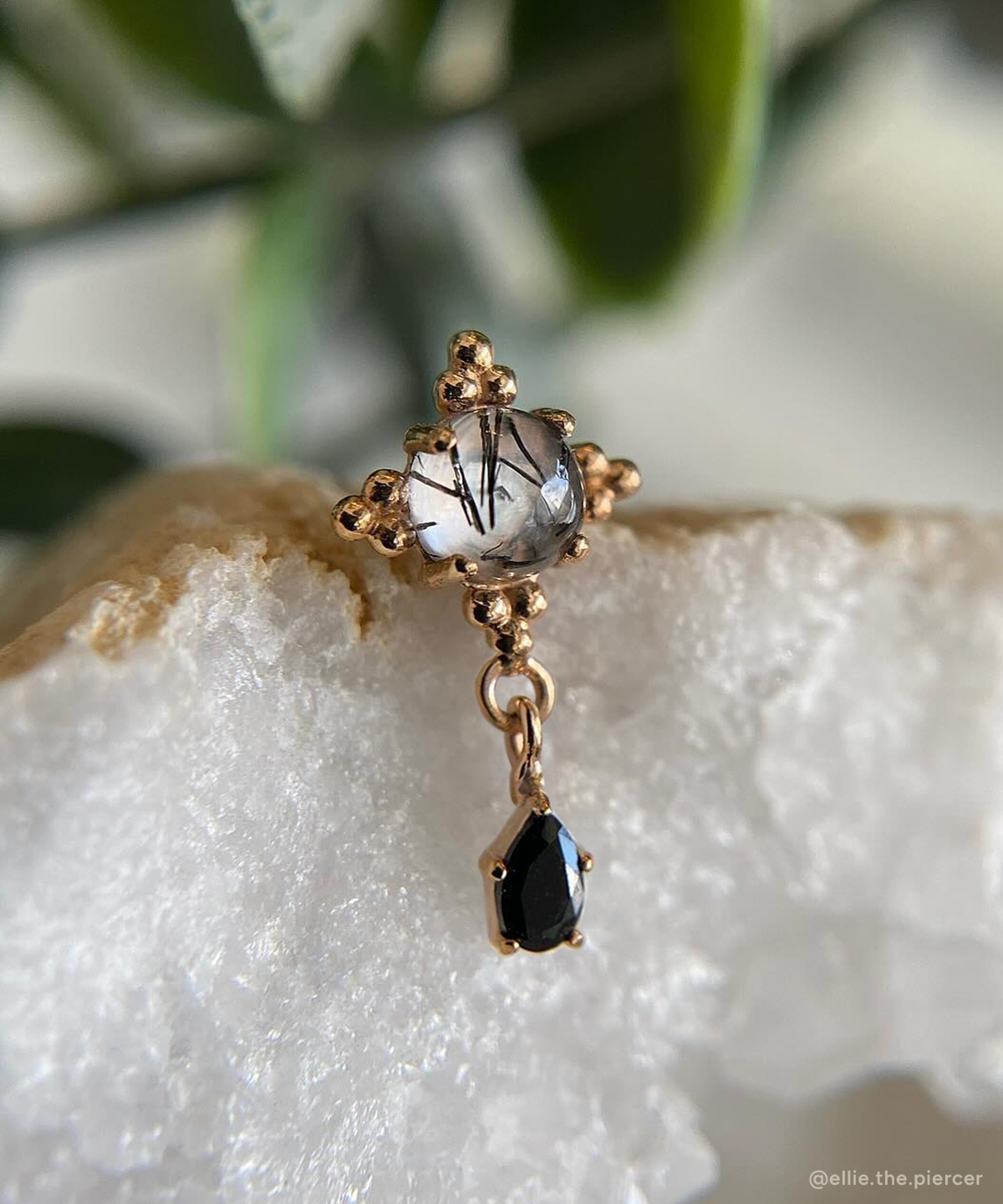 Black Tourmalinated Quartz with Black CZ
