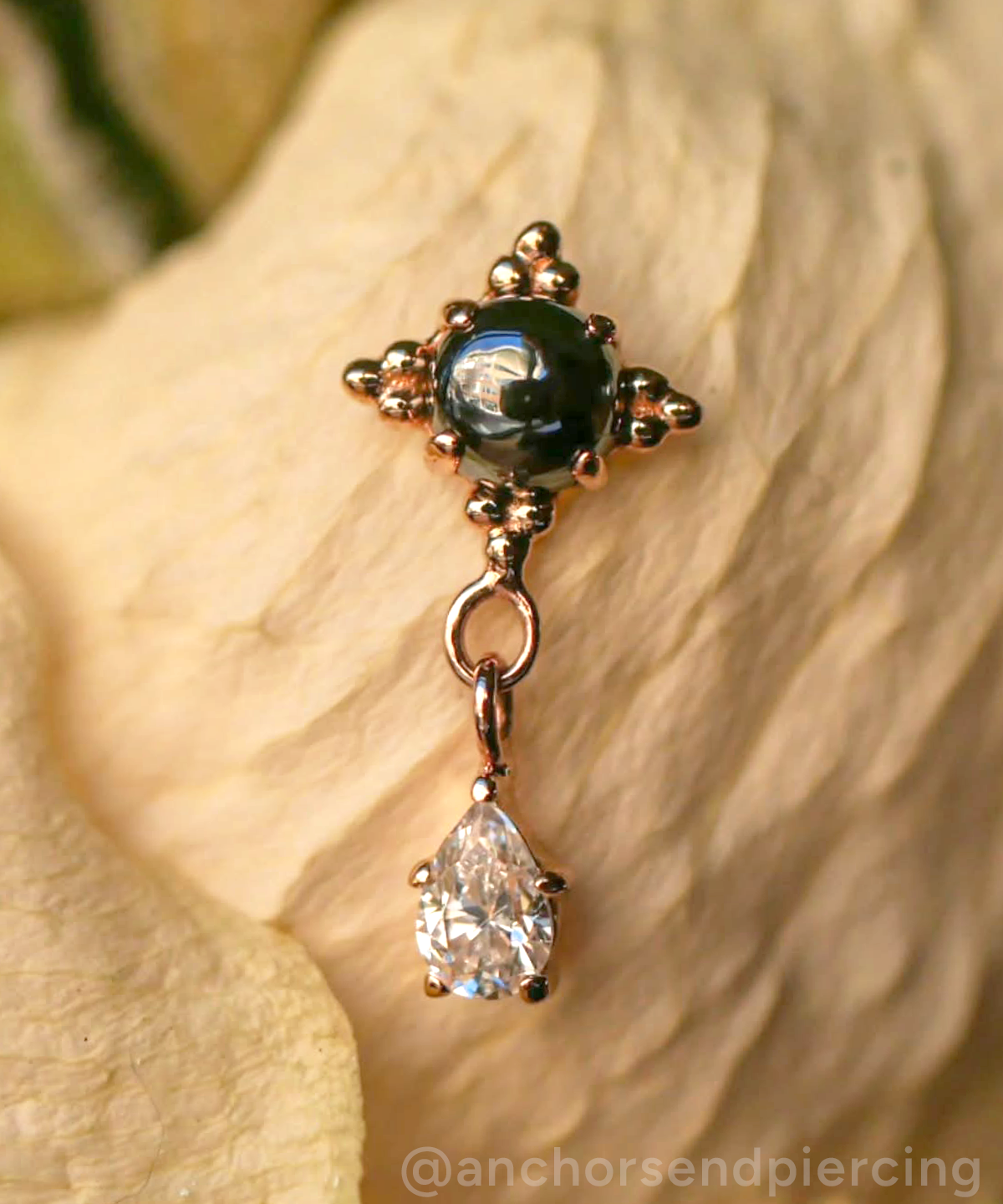 Zia with Onyx Stone and Pear CZ Dangle