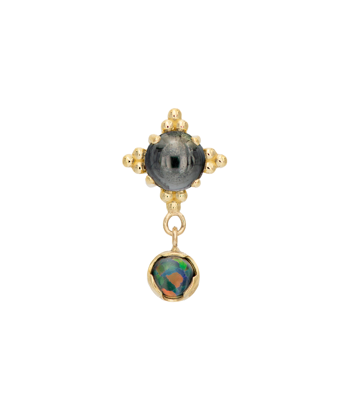 Zia Dangle with 3mm hematite with a 2mm black opal
