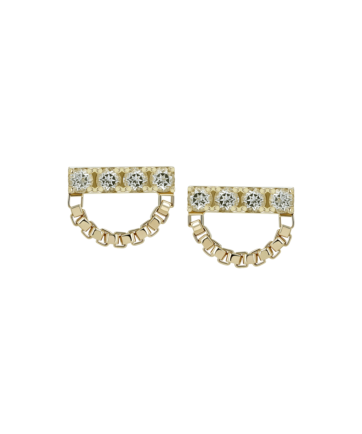 4 Gem Gem Bar with Box Chains in Yellow Gold